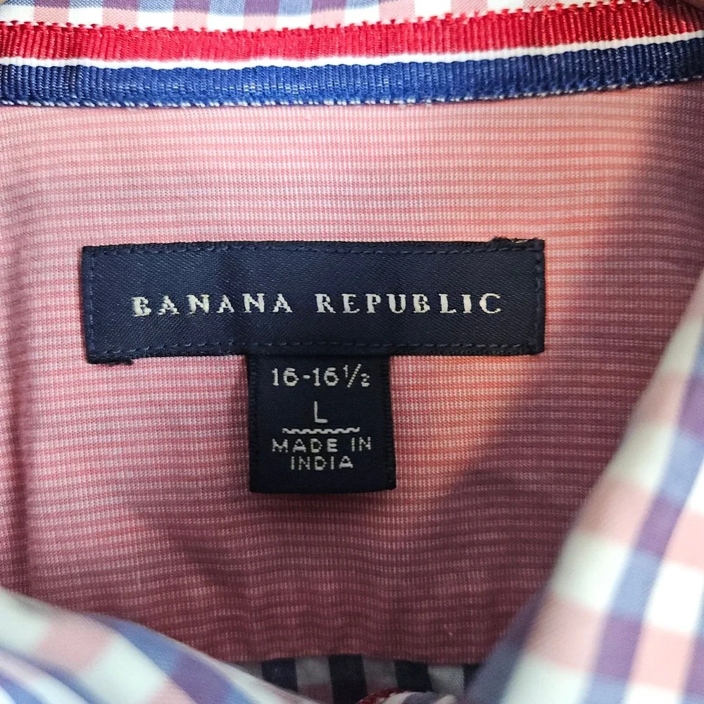 Banana Republic Men's Button Up Shirt Pink Blue White‎ Gingham Checks Size L